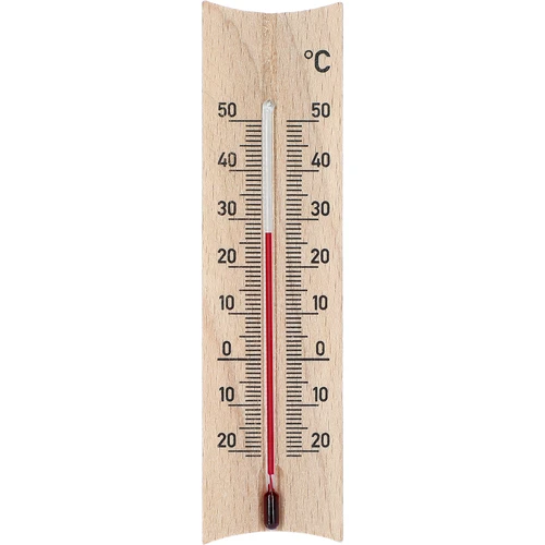 Houten kamerthermometer (-20 tot +50°C), lichtbruin, 15 cm  - 1 ['binnen thermometer', ' kamerthermometer', ' thermometer voor binnen', ' huiskamerthermometer', ' thermometer', ' houten kamerthermometer', ' thermometer met duidelijke schaal', ' thermometer met versterkte capillair']
