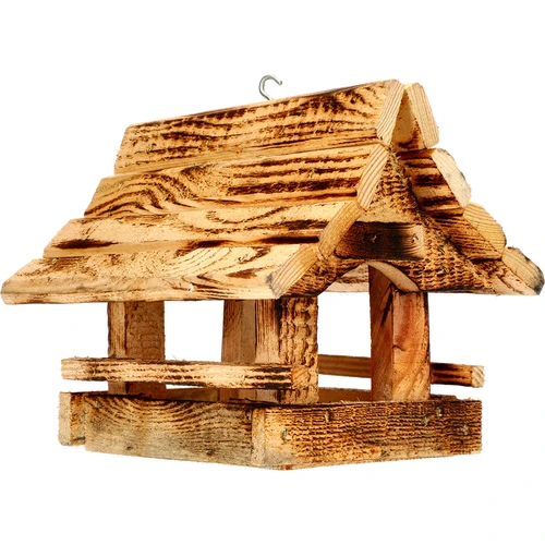Houten vogelvoederhuis, gebrand, bergchalet - 2 ['vogelhuisje', ' vogelhuis', ' vogels voeren', ' houten voederhuis', ' gebrand voederhuis']