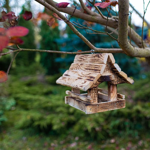 Houten vogelvoederhuis, gebrand, bergchalet - 9 ['vogelhuisje', ' vogelhuis', ' vogels voeren', ' houten voederhuis', ' gebrand voederhuis']