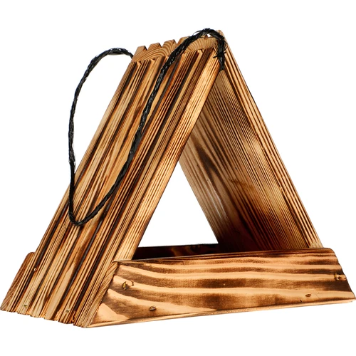 Houten vogelvoederhuisje - driehoekig  - 1 ['vogelhuisje', ' vogelhuis', ' vogels voeren', ' houten voederhuisje', ' gebrand voederhuisje']