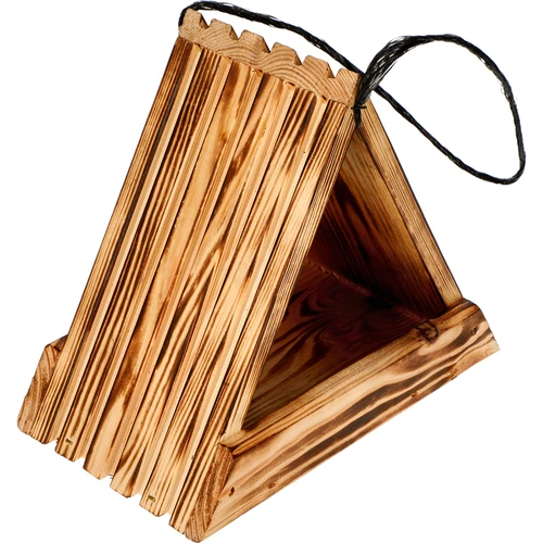 Houten vogelvoederhuisje - driehoekig - 3 ['vogelhuisje', ' vogelhuis', ' vogels voeren', ' houten voederhuisje', ' gebrand voederhuisje']