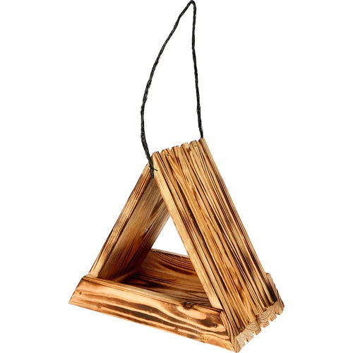 Houten vogelvoederhuisje - driehoekig - 5 ['vogelhuisje', ' vogelhuis', ' vogels voeren', ' houten voederhuisje', ' gebrand voederhuisje']