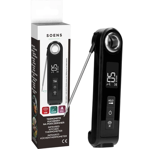 Infrarood keukenthermometer, compact, met inklapbare sonde - 10 ['keukenthermometer', ' voedselthermometer', ' voor koken', ' voor roken', ' voor bakken', ' vleesthermometer', ' gebakthermometer', ' universele thermometer', ' beste keukenthermometer', ' thermometer met sonde', ' infraroodthermometer', ' keukenthermometer', ' cadeau-idee']