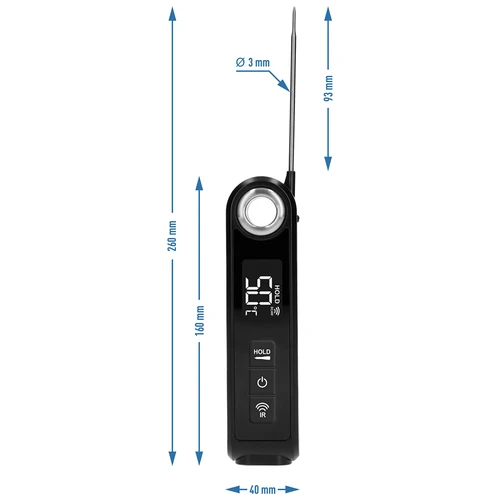 Infrarood keukenthermometer, compact, met inklapbare sonde - 11 ['keukenthermometer', ' voedselthermometer', ' voor koken', ' voor roken', ' voor bakken', ' vleesthermometer', ' gebakthermometer', ' universele thermometer', ' beste keukenthermometer', ' thermometer met sonde', ' infraroodthermometer', ' keukenthermometer', ' cadeau-idee']