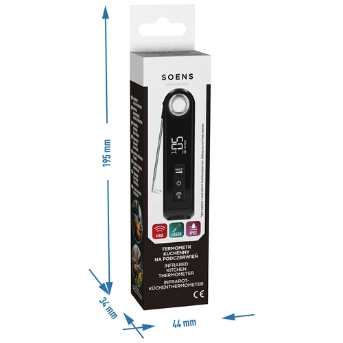 Infrarood keukenthermometer, compact, met inklapbare sonde - 12 ['keukenthermometer', ' voedselthermometer', ' voor koken', ' voor roken', ' voor bakken', ' vleesthermometer', ' gebakthermometer', ' universele thermometer', ' beste keukenthermometer', ' thermometer met sonde', ' infraroodthermometer', ' keukenthermometer', ' cadeau-idee']