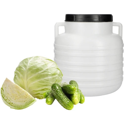 Ingelegde Groente Vat 10L - wit, handvatten - 3 ['vat voor kool', ' vat voor fermentatie', ' vat voor ingelegde groenten', ' ingelegde groente', ' kool', ' komkommers', ' voor komkommers', ' aardewerk', ' aardewerk met deksel', ' vat met deksel']