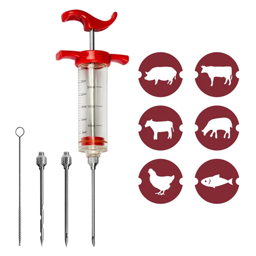 Injectiespuit 30ml + 3 naalden + reiniger - 8 ['huisgemaakte vleeswaren', ' huisgemaakte vleeswarenproductie', ' zelfgemaakte vlees- en vleeswarenproductie', ' ham', ' schouderham', ' eigen vleeswaren', ' vlees', ' zelfgemaakte producten', ' diner', ' vlees pekelen', ' injecteren', ' injectoren', ' vleesspuit', ' roestvrijstalen naalden', ' injectienaald', ' pekelen', ' onvoldoende pekelen', ' grijze vlekken in vleeswaren', ' roken']