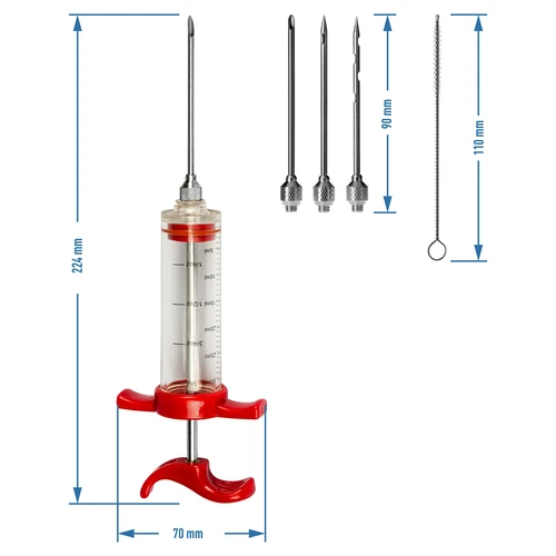 Injectiespuit 30ml + 3 naalden + reiniger - 7 ['huisgemaakte vleeswaren', ' huisgemaakte vleeswarenproductie', ' zelfgemaakte vlees- en vleeswarenproductie', ' ham', ' schouderham', ' eigen vleeswaren', ' vlees', ' zelfgemaakte producten', ' diner', ' vlees pekelen', ' injecteren', ' injectoren', ' vleesspuit', ' roestvrijstalen naalden', ' injectienaald', ' pekelen', ' onvoldoende pekelen', ' grijze vlekken in vleeswaren', ' roken']