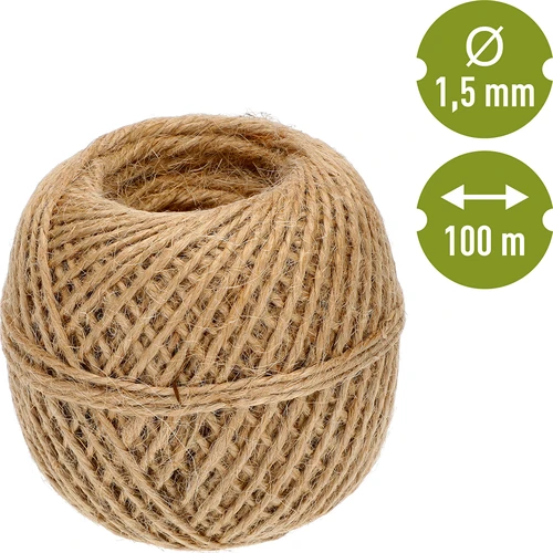 Jute touw 1,5 mm/100 m/100 g - 4 ['jute touw', ' jute koord', ' touw voor tomaten', ' touw voor komkommers', ' natuurlijk touw', ' ecotouw', ' touw voor macramé', ' bindtouw', ' touw voor handwerk']