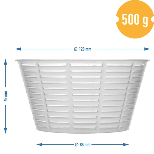 Kaasmakerijvorm voor ricotta Ø 12 x 6,5 cm voor 500 g - 4 ['vorm voor ricotta', ' vorm voor ricottakaas', ' kaas', ' kaasmaken', ' hoe maak je kaas', ' kaasmakerijvorm', ' zelfgemaakte kaas', ' kaasmakerijvorm', ' huisgemaakte kaas', ' vorm voor zachte kaas', ' voor kwarkkaas', ' voor stremselkaas', ' vorm in de vorm van een kegel', ' kwark- en stremselkaas in de vorm van een kegel', ' zelfgemaakte kwark']