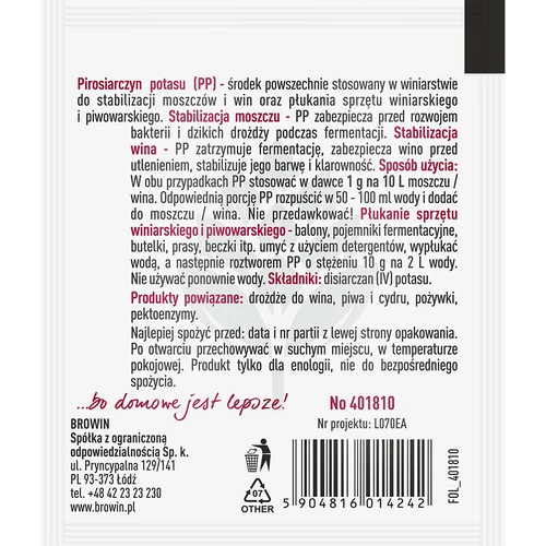 Kaliumdisulfiet 10 g - 2 ['kaliumdisulfiet voor wijn', ' kaliumdisulfiet voor wijn', ' kaliumdisulfiet desinfectie', ' kaliumdisulfiet voor desinfectie', ' wijnstabilisatie']
