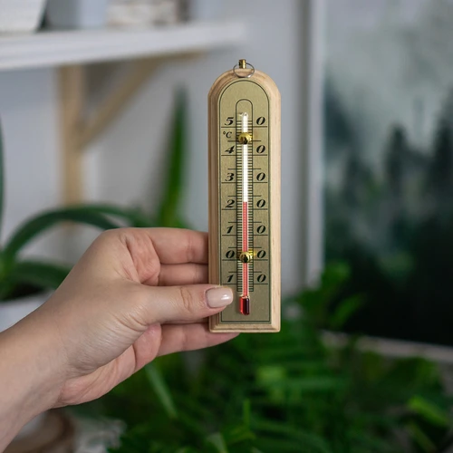 Kamertemperatuurmeter met gouden schaal (-10°C tot +50°C) 16cm - 3 ['binnen thermometer', ' kamertemperatuurmeter', ' thermometer voor binnen', ' huisthermometer', ' thermometer', ' houten kamertemperatuurmeter', ' thermometer met duidelijke schaal', ' thermometer met gouden schaal', ' thermometer om op te hangen', ' kleine thermometer']