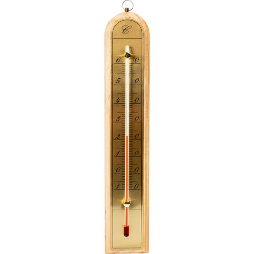 Kamerthermometer met gouden schaal (-10°C tot +60°C) 28cm mix  - 1 ['binnen thermometer', ' kamerthermometer', ' thermometer voor binnen', ' huiskamerthermometer', ' thermometer', ' houten kamerthermometer', ' thermometer met duidelijke schaal', ' thermometer met gouden schaal', ' thermometer om op te hangen']
