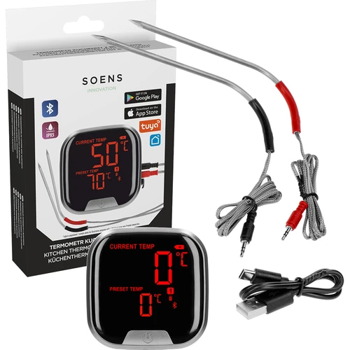 Keukenthermometer met Bluetooth, 2 sondes - 2 ['keukenthermometer', ' voedselthermometer', ' voor koken', ' voor roken', ' voor bakken', ' vleesthermometer', ' gebakthermometer', ' thermometer met bluetooth', ' universele thermometer', ' beste keukenthermometer', ' thermometer met sonde', ' thermometer met app', ' cadeau-idee']