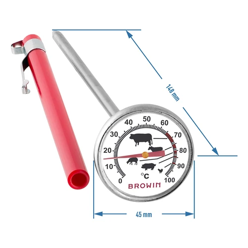 Keukenthermometer met grafiek (0°C tot +100°C) 12,5cm - 2 ['temperatuur', ' culinaire thermometer', ' gastronomische thermometer', ' voedselthermometer', ' voedselthermometer met sonde', ' vleesthermometer', ' thermometer met sonde', ' keukenthermometer met sonde', ' vleessonde', ' baktthermometer', ' kookthermometer', ' rookthermometer', ' oventhermometer', ' bakthermometer']