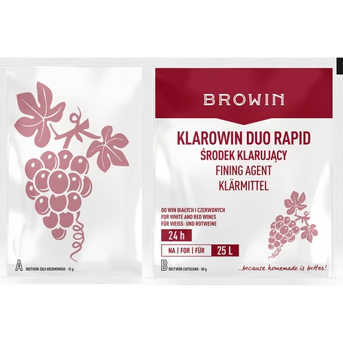 Klarowin Duo Rapid - chitosan + kiezelzuur, 65 g  - 1 ['klarowin', ' voor het klaren van wijn', ' klaringsmiddel', ' middel tegen troebelheid in wijn', ' chitosan voor klaren', ' kiezelzuur voor klaren', ' klaringsmiddel 24 u']