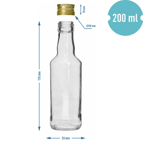 Klassieke sterkedrankfles 200 ml met gouden schroefdop Ø 28 mm, 1 stuk - 5