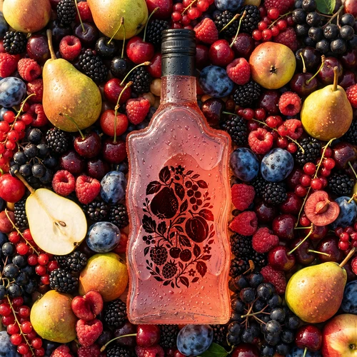 Klasztorna-fles 500 ml met schroefdop en opdruk 'Fruit', motief 1 - 6