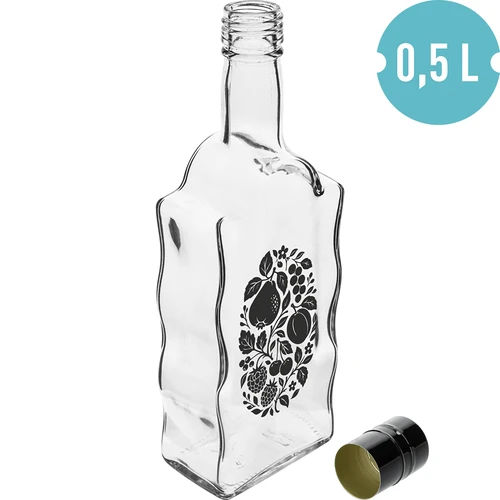 Klasztorna-fles 500 ml met schroefdop en opdruk 'Fruit', motief 1 - 2