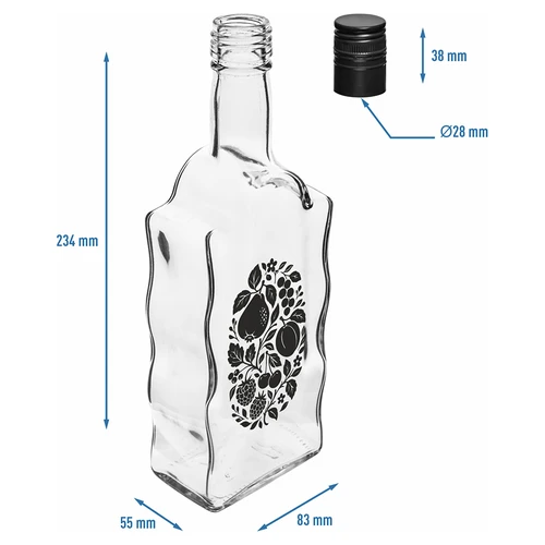 Klasztorna-fles 500 ml met schroefdop en opdruk 'Fruit', motief 1 - 5