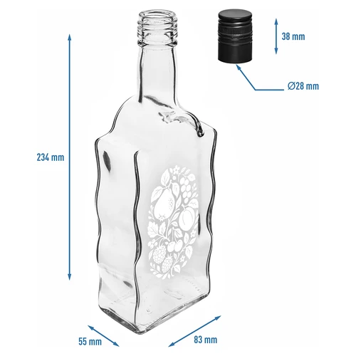 Klasztorna-fles 500 ml met schroefdop en opdruk 'Fruit', motief 1 - 5