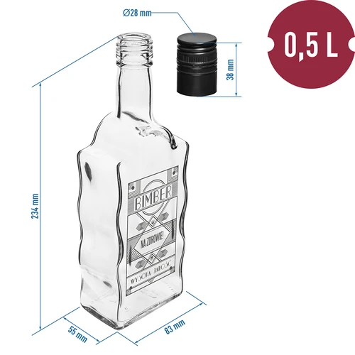 Kloosterfles 0,5 L, met dop en opdruk Bimber - 6 ['fles voor likeur', ' fles met opdruk', ' zelfgestookte drank', ' fles voor likeur', ' fles voor wodka', ' fles voor wodka', ' decoratieve fles', ' fles 500 ml', ' glazen fles', ' bruiloftsfles', ' voor de landelijke tafel', ' super fles', ' golf fles']