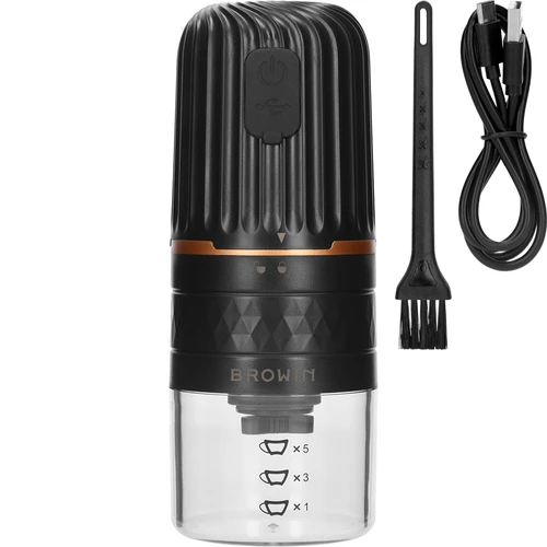 Koffiemolen - elektrisch, maalschijf  - 1 ['koffiemolen', ' elektrische molen', ' koffie malen', ' gemalen koffie', ' koffie malen', ' molen met USB', ' moderne koffiemolen', ' draagbare molen', ' mobiele molen', ' batterijmolen', ' koffiemolen op batterij', ' molen opgeladen via USB', ' molen met keramische maalschijven', ' maalschijfmolen', ' handige molen', ' elektrische koffiemolen', ' cadeau-idee']
