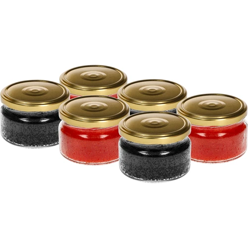 Lage pot 200ml - met gouden deksel fi 82/6, 6 stuks - 3 ['lage pot', ' glazen pot', ' pot 200ml', ' twist-off deksel', ' pot voor jam', ' opslagcontainer', ' zelfgemaakte conserven', ' pot voor haring', ' pot voor salade', ' pot voor dessert']