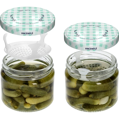 Lage pot 330ml - met gekleurde deksel fi 82/6, 6 stuks - 6 ['lage pot', ' glazen pot', ' pot 330ml', ' twist-off deksel', ' pot voor jam', ' opslagcontainer', ' zelfgemaakte conserven', ' pot voor haring', ' pot voor salade', ' pot voor dessert']