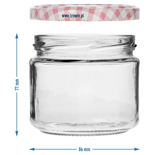 Lage pot 330ml - met gekleurde deksel fi 82/6, 6 stuks - 7 ['lage pot', ' glazen pot', ' pot 330ml', ' twist-off deksel', ' pot voor jam', ' opslagcontainer', ' zelfgemaakte conserven', ' pot voor haring', ' pot voor salade', ' pot voor dessert']