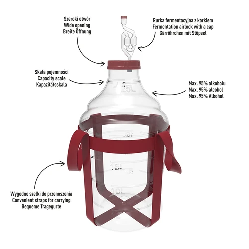 Lichte, onbreekbare wijnballon met draagriemen, 25 L - 4 ['wijnballonnen', ' bierballonnen', ' wijncontainers', ' biercontainers', ' PET-containers', ' breedmondballonnen', ' wijnsets', ' onbreekbare containers', ' fermentatiecontainers', ' fermentatieballonnen', ' ballonnen met schroefdop', ' ballonnen met accessoires', ' wijnnieuwigheden', ' huiswijnen', ' huisbieren', ' draagriemen', ' ballonnen', ' van kunststof', ' onbreekbaar', ' fermentor', ' demijohn', ' mandfles', ' gallon', ' wijn', ' bier', ' met draagriemen', ' set']