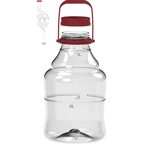 Lichte, onbreekbare wijnballon met handvat, 10 L - 2 ['wijnballon', ' wijnballon', ' onbreekbare ballon', ' plastic ballon', ' ballon 10 l', ' biercontainer', ' bierballon', ' fermentor', ' voor fermentatie', ' PET-ballon', ' ballon met brede opening', ' handvat voor ballon']
