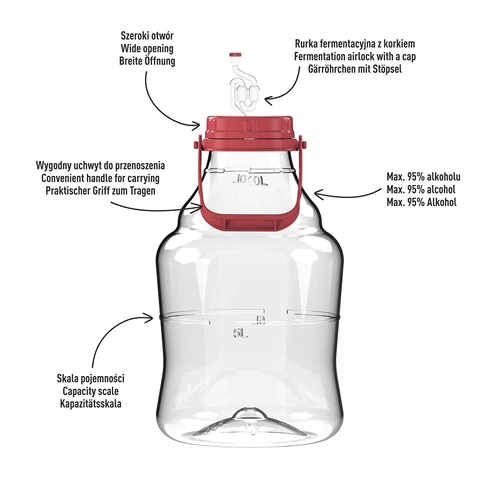 Lichte, onbreekbare wijnballon met handvat, 10 L - 4 ['wijnballon', ' wijnballon', ' onbreekbare ballon', ' plastic ballon', ' ballon 10 l', ' biercontainer', ' bierballon', ' fermentor', ' voor fermentatie', ' PET-ballon', ' ballon met brede opening', ' handvat voor ballon']