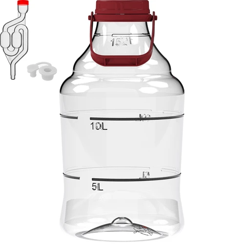 Lichte, onbreekbare wijnballon met handvat, 15 L - 2 ['fermentatiecontainer', ' fermentatievat', ' waarin fermenteren', ' wijnballon', ' bierballon', ' voor fermentatie', ' breedmondballon', ' petballon', ' plastic ballon', ' onbreekbare ballon', ' wijnballon', ' wijnnieuwigheid', ' ballon 15 L', ' fermentor met schroefdop']