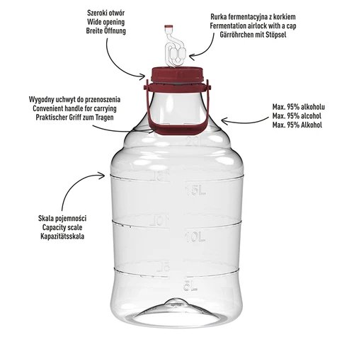 Lichte, onbreekbare wijnballon met handvat, 20 L - 4 ['fermentatiecontainer', ' fermentatievat', ' waarin fermenteren', ' wijnballon', ' bierballon', ' voor fermentatie', ' breedmondballon', ' petballon', ' plastic ballon', ' onbreekbare ballon', ' wijnballon', ' wijnnieuwigheid']