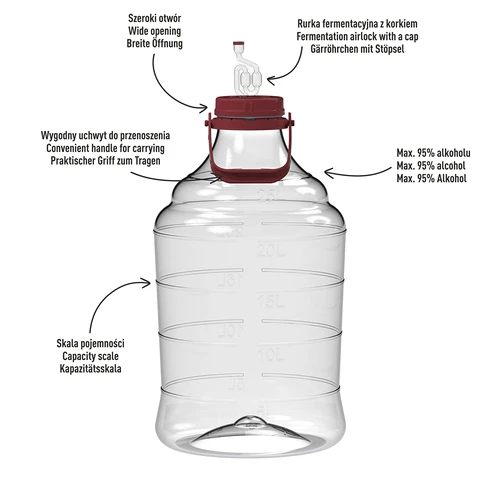 Lichte, onbreekbare wijnballon met handvat, 25 L - 4 ['fermentatiecontainer', ' fermentatievat', ' waarin fermenteren', ' wijnballon', ' bierballon', ' voor fermentatie', ' breedmondballon', ' petballon', ' plastic ballon', ' onbreekbare ballon', ' wijnballon', ' wijnnieuwigheid', ' ballon 25 L']