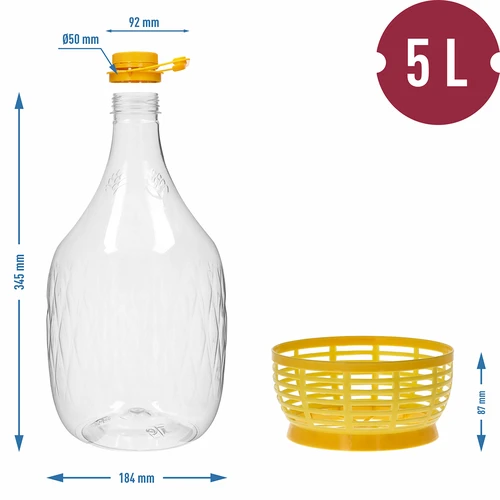 Mandfles Dama 5 L PET, met schroefdop, handgreep en mandje - 6