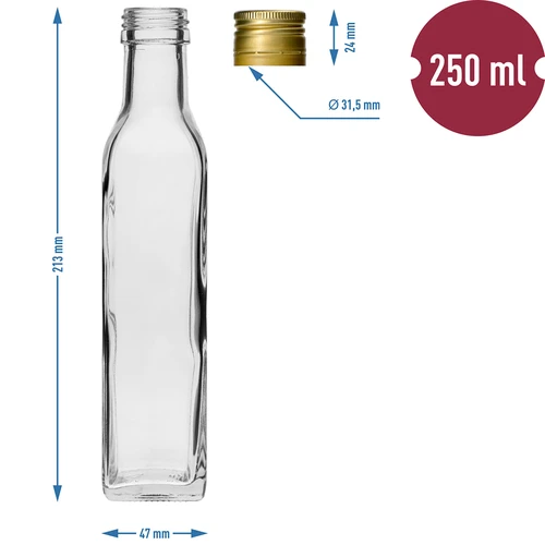 Maraska fles 250 ml met dop, 6 stuks - 7 ['Maraska fles', ' maraska fles', ' glazen fles', ' fles 250ml', ' flessenset', ' glazen flessen', ' flessen voor azijn', ' flessen voor olie', ' flessen met dop']
