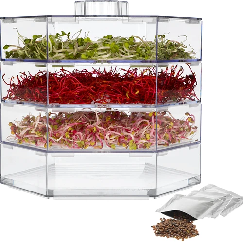 Meerlagige kiemtoren Niezłe Ziółko met radijszaad  - 1 ['gezonde kiemen', ' thuis kiemen kweken', ' veganistisch product kiemen', ' kiemen kweken thuis', ' radijskiemen', ' kiemen kweken', ' radijszaad', ' kiemset met zaden', ' kiemtoren']