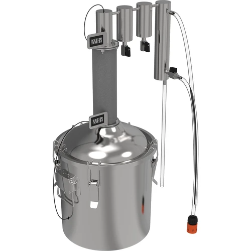 Modulaire distilleerder 18 L Munin convex - 2 ['distilleerset', ' roestvrijstalen distilleerder', ' distilleerapparaat', ' waterdistilleerder', ' gedestilleerd water', ' prismatische veren', ' Browin distilleerder', ' etherische oliën', ' alcohol distilleerders', ' condensor twee opvangbakken']
