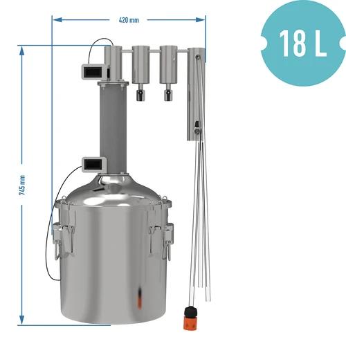 Modulaire distilleerder 18 L Munin convex - 13 ['distilleerset', ' roestvrijstalen distilleerder', ' distilleerapparaat', ' waterdistilleerder', ' gedestilleerd water', ' prismatische veren', ' Browin distilleerder', ' etherische oliën', ' alcohol distilleerders', ' condensor twee opvangbakken']