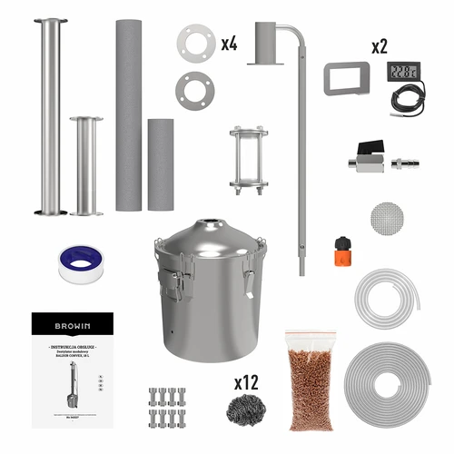 Modulaire distilleerder Convex 18 L Baldur - 4 ['distillatieset', ' roestvrijstalen distilleerapparaat', ' distilleerapparaat', ' waterdistilleerder', ' gedestilleerd water', ' prismatische veren', ' Browin distilleerder', ' alcohol distilleerders', ' Liebig koeler', ' Libig koeler', ' verlaagde opvang', ' distilleerzichtglas', ' zaklamp voor distilleerder', ' aromatisering van distillaten']