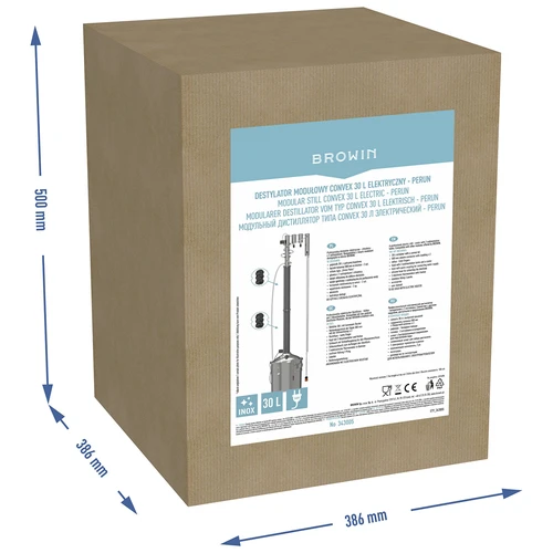 Modulaire elektrische Convex distilleerder 30 L - Perun - 21 ['Browin distilleerder', ' modulaire distilleerders', ' distilleerder met afscheiders', ' modulaire distilleerder', ' afscheiders voor distilleerder', ' zuivere distillaat', ' distilleerset', ' bolle deksel', ' convex deksel', ' distilleercontainer met deksel', ' distillatieset', ' uitbreidbare distillatieset', ' distillatie op verschillende warmtebronnen', ' distilleerder 30 L', ' koude vingers']