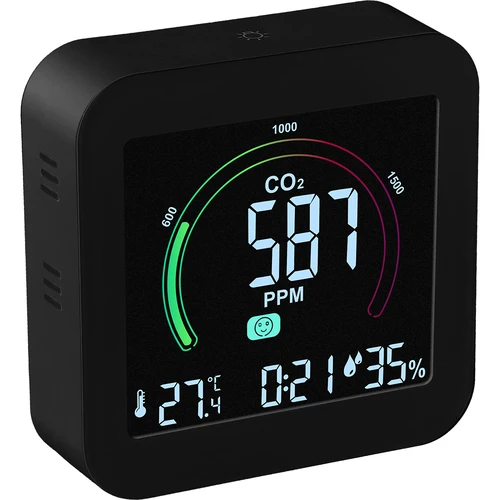 Multifunctionele luchtkwaliteitsensor  - 1 ['luchtkwaliteitsensor', ' luchtsensor', ' luchtsensoren', ' luchtsensor', ' thermometer', ' vochtigheidsmeting', ' CO2-concentratie', ' kooldioxideconcentratie', ' CO2-sensor', ' wekker', ' klok met wekker', ' luchtcomfortniveau']
