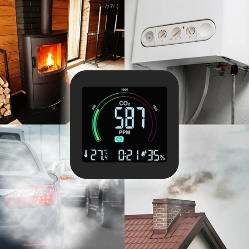 Multifunctionele luchtkwaliteitsensor - 8 ['luchtkwaliteitsensor', ' luchtsensor', ' luchtsensoren', ' luchtsensor', ' thermometer', ' vochtigheidsmeting', ' CO2-concentratie', ' kooldioxideconcentratie', ' CO2-sensor', ' wekker', ' klok met wekker', ' luchtcomfortniveau']