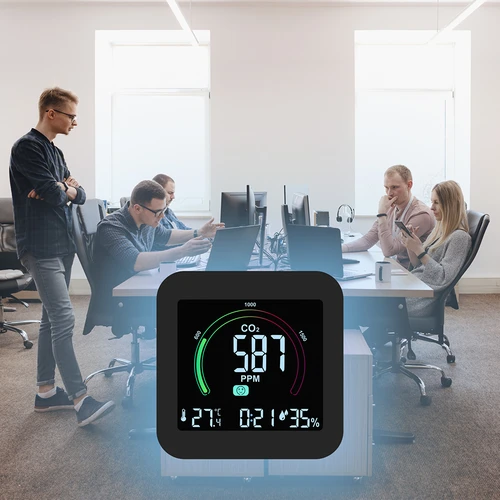 Multifunctionele luchtkwaliteitsensor - 10 ['luchtkwaliteitsensor', ' luchtsensor', ' luchtsensoren', ' luchtsensor', ' thermometer', ' vochtigheidsmeting', ' CO2-concentratie', ' kooldioxideconcentratie', ' CO2-sensor', ' wekker', ' klok met wekker', ' luchtcomfortniveau']