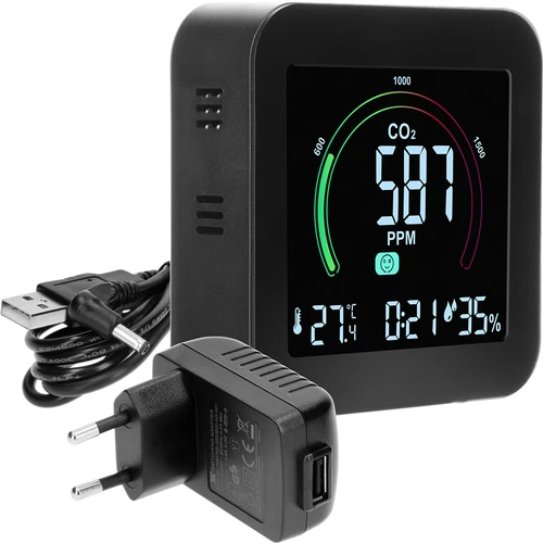 Multifunctionele luchtkwaliteitsensor - 3 ['luchtkwaliteitsensor', ' luchtsensor', ' luchtsensoren', ' luchtsensor', ' thermometer', ' vochtigheidsmeting', ' CO2-concentratie', ' kooldioxideconcentratie', ' CO2-sensor', ' wekker', ' klok met wekker', ' luchtcomfortniveau']