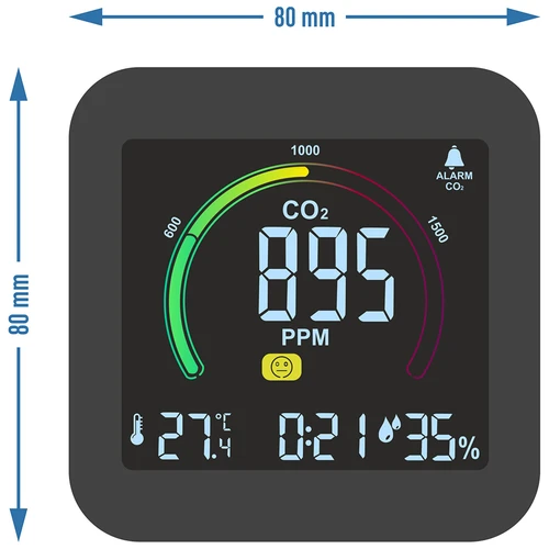 Multifunctionele luchtkwaliteitsensor - 11 ['luchtkwaliteitsensor', ' luchtsensor', ' luchtsensoren', ' luchtsensor', ' thermometer', ' vochtigheidsmeting', ' CO2-concentratie', ' kooldioxideconcentratie', ' CO2-sensor', ' wekker', ' klok met wekker', ' luchtcomfortniveau']