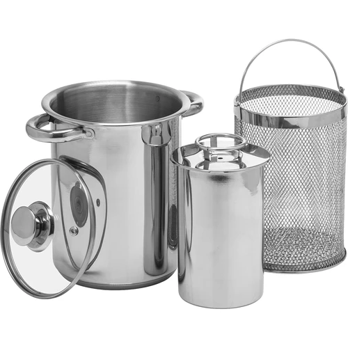 Multifunctionele pan met mand en hamkoker  - 1 ['recepten met hamkoker', ' uit de hamkoker', ' met de hamkoker', ' gerechten uit de hamkoker', ' hoe werkt een hamkoker', ' ham uit de hamkoker', ' vleeswaren uit de hamkoker', ' hamkoker voor vegetariërs', ' uit de hamkoker voor kinderen', ' gezond vlees', ' gezonde vleeswaren', ' zonder conserveermiddelen', ' hamkoker 1', '5 kg', ' pan voor hamkoker', ' mand voor friet']