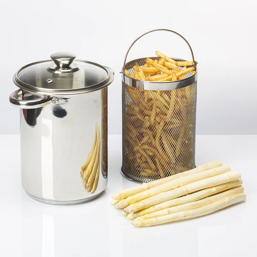 Multifunctionele pot met mand - 9 ['hoge pot voor hamkoker', ' gerechten uit de hamkoker', ' hamkoker', ' pot voor hamkoker', ' mand voor het koken van groenten', ' frietmand', ' multifunctionele pot voor het koken van vlees en vleeswaren']